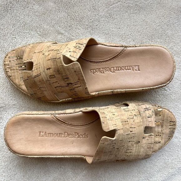 L'Amour Des Pieds Catiana Natural Open Toe Slip On Slide Cork Sandals US 7 M - Picture 3 of 16